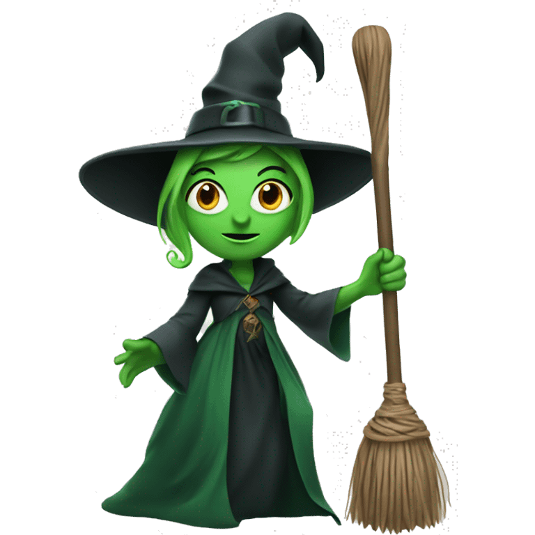 green witch with a microphone on a broom  emoji