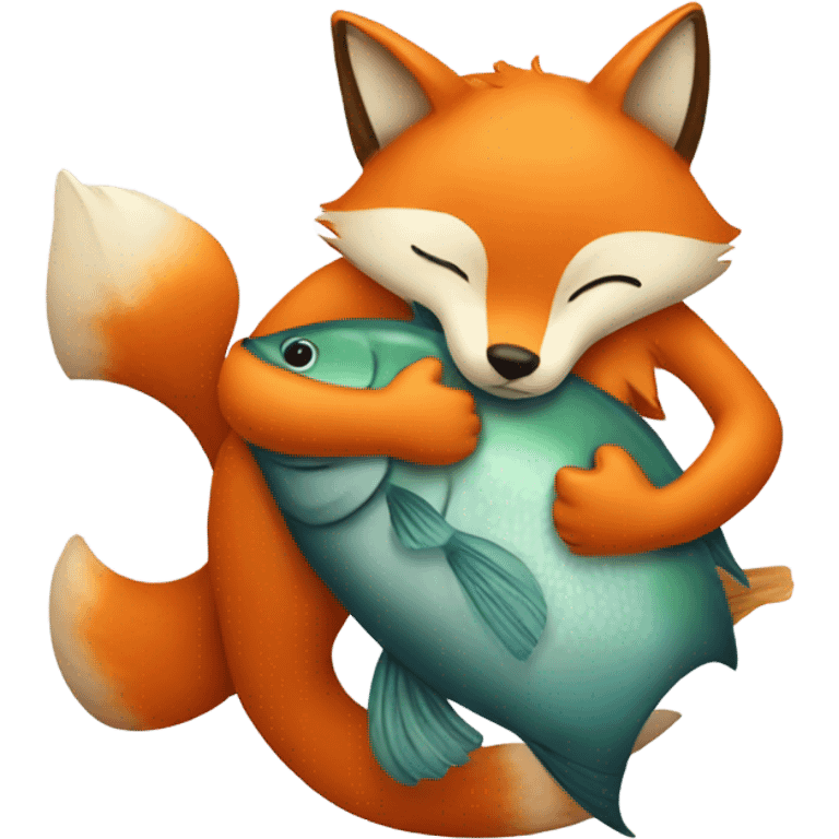 a fox hugging a fish emoji