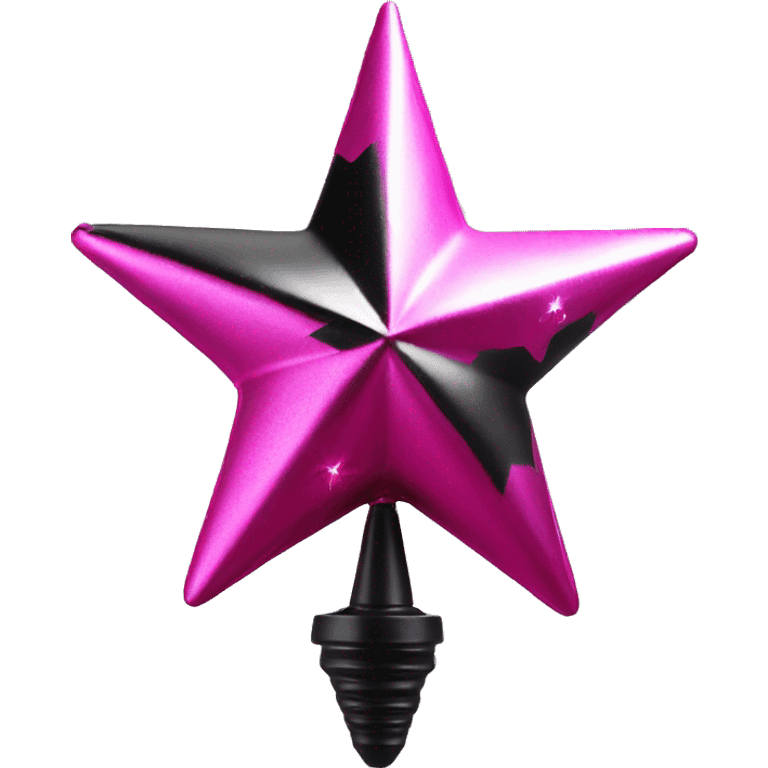 Realistic isolated black and pink metallic star christmas tree topper. emoji