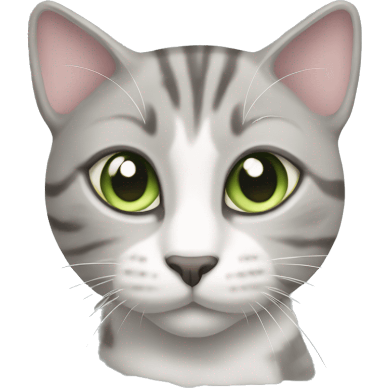 Grey and white tabby cat green eyes emoji