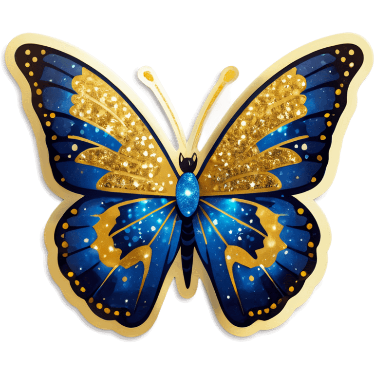 A blue butterfly with glitter and gold emoji