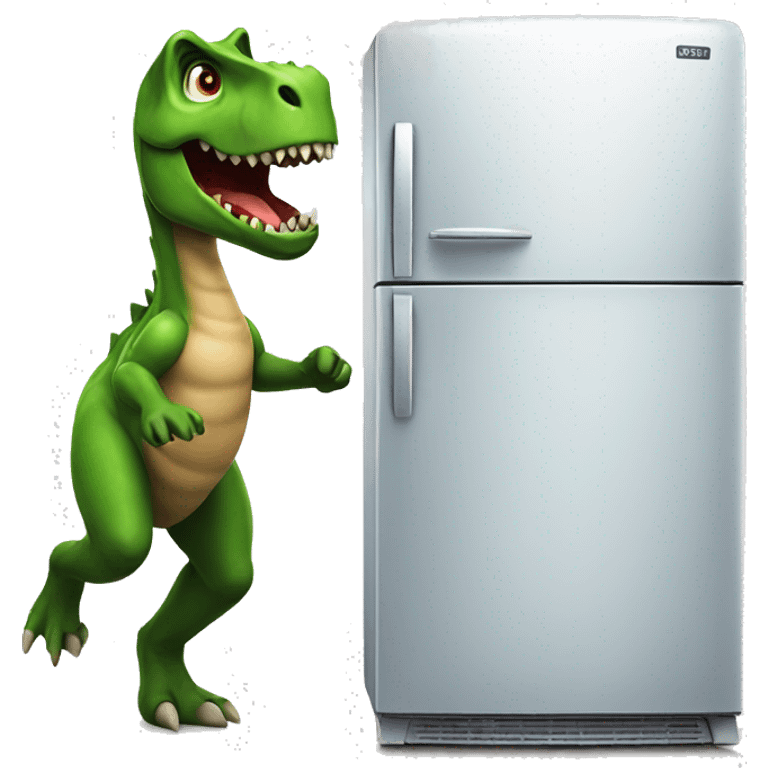 Refrigerator wearing dinosaur costume chasing man  emoji