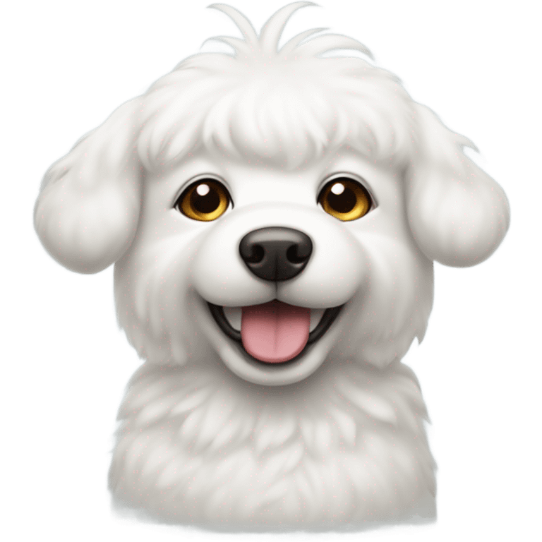 Cute all White fluffy dog with halo over head ears are flat and short nose emoji