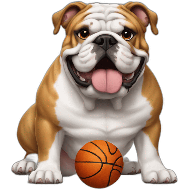 English bulldog with a basketball ball placed between it's forward paws emoji