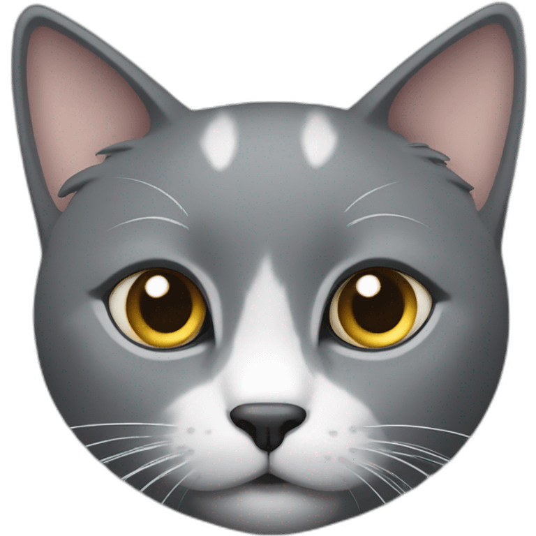 a grey cat with a white spot on its nose is playing emoji