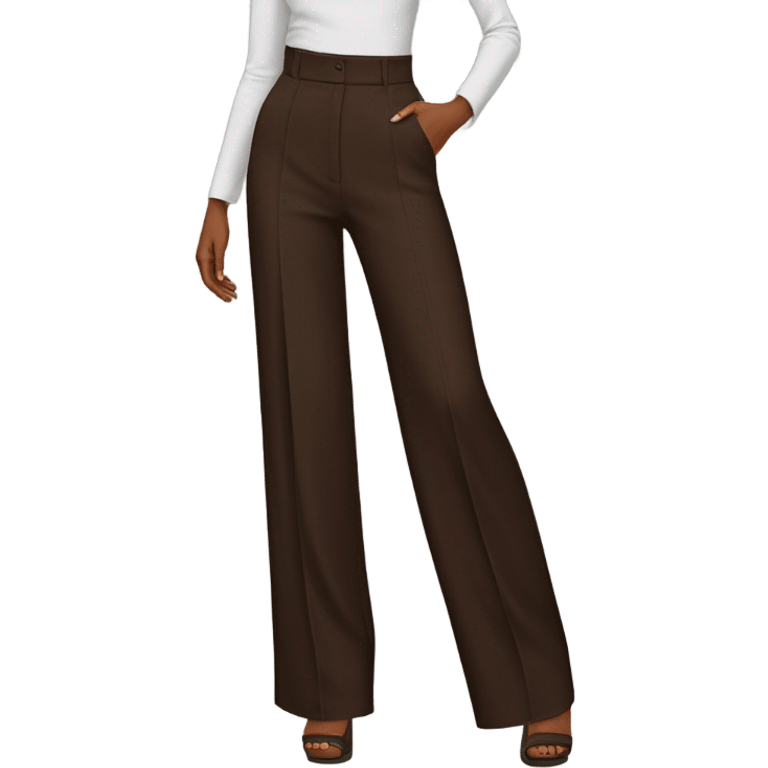 Realistic isolated pair of high waist long wide leg dressy casual pants in Dark Brown  emoji