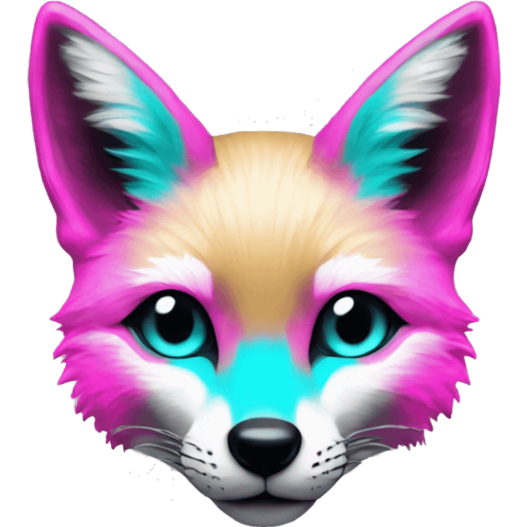 Faded Tie dye beige gray fox in pink cyan magenta black gold jewellery emoji