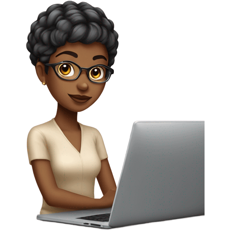 Graphic Designer pretty african american girl with pixie cut with laptop emoji