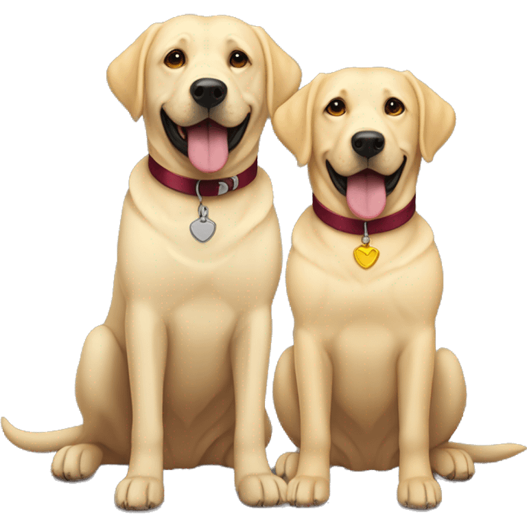 Two happy  Labradors, one black wearing a burgundy collar and one yellow Labradors wearing a beige collar emoji