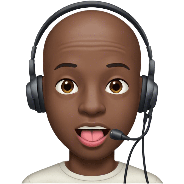 Black guy with bald spots with almost no hair with his tongue out with a big headset dent emoji