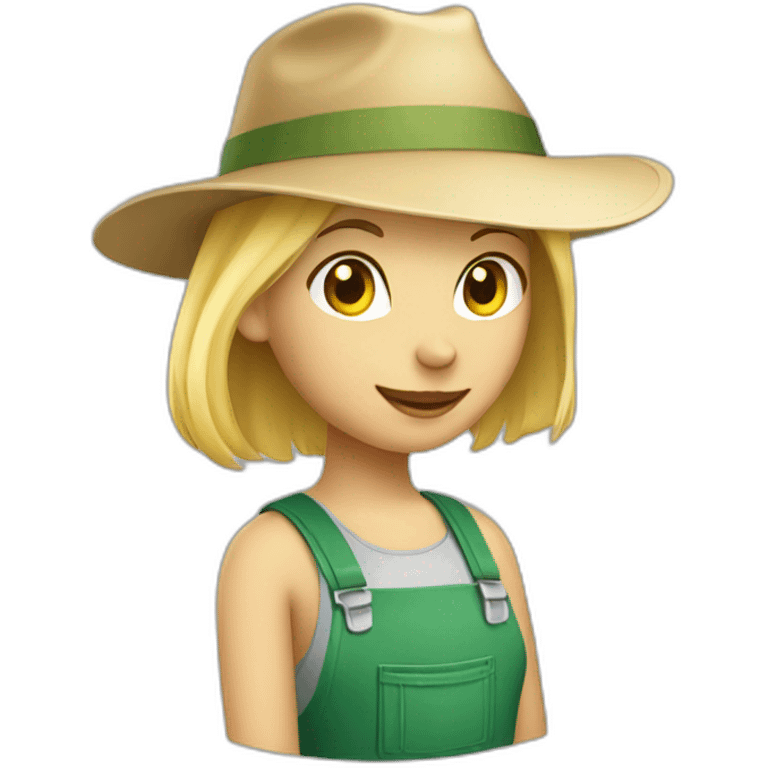 short blonde hair gardener girl with hat emoji