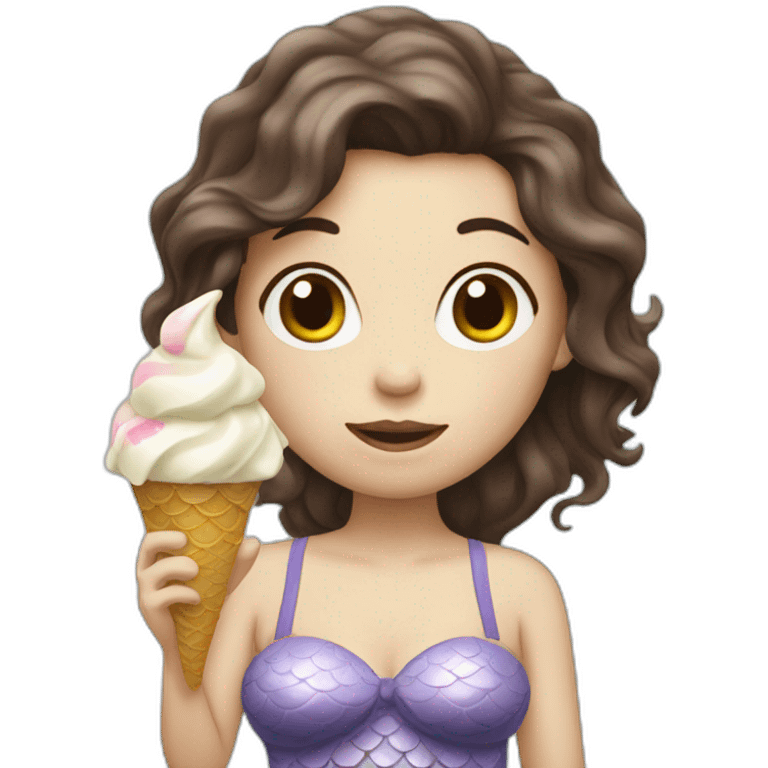 white mermaid with brunette hair eating ice cream emoji