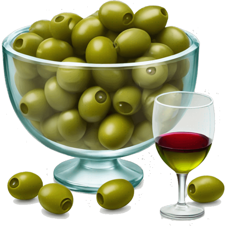 crystal bowl of green olives and glass of wine  emoji