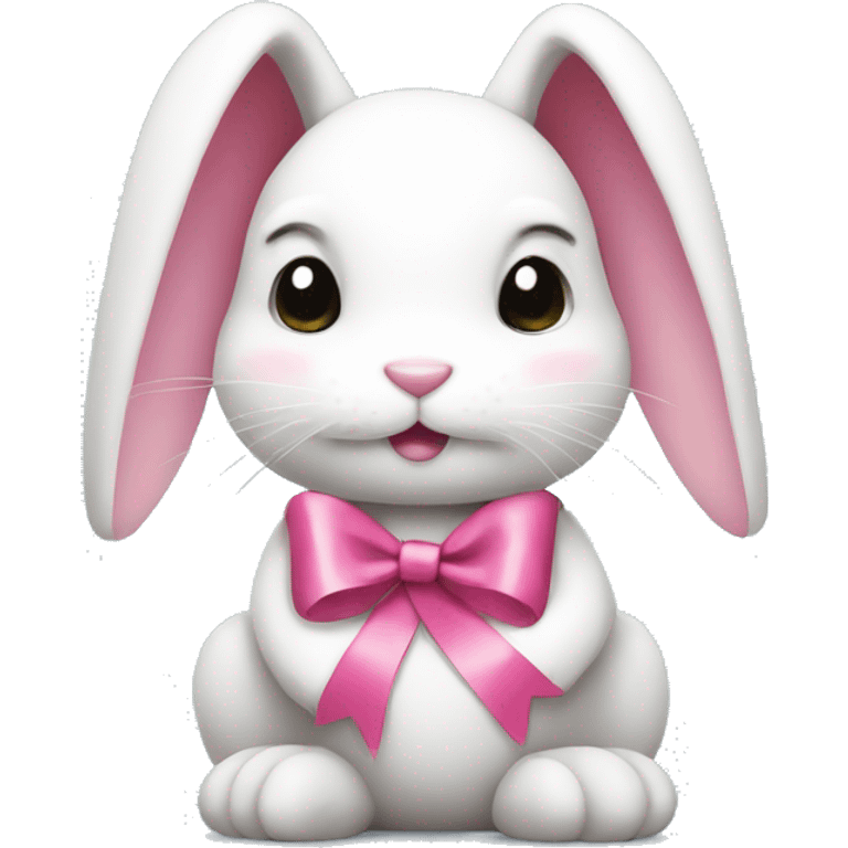 Bunny with pink ribbon emoji