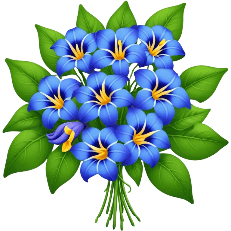 big bouquet Blue Thunbergia, luxuriant, stem, leaf emoji