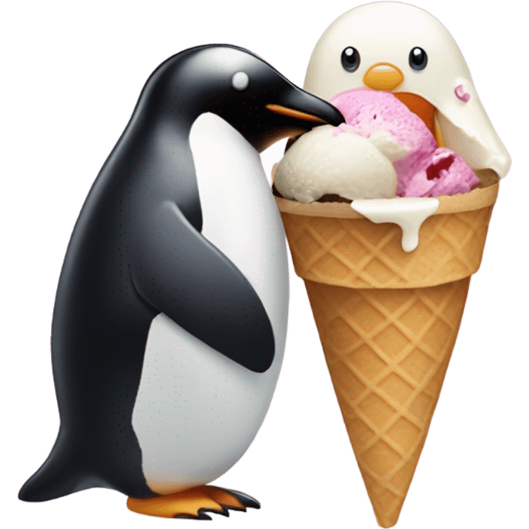 Ice cream being eaten by a penguin emoji