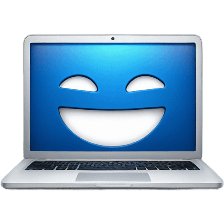 A blue laptop laughing emoji