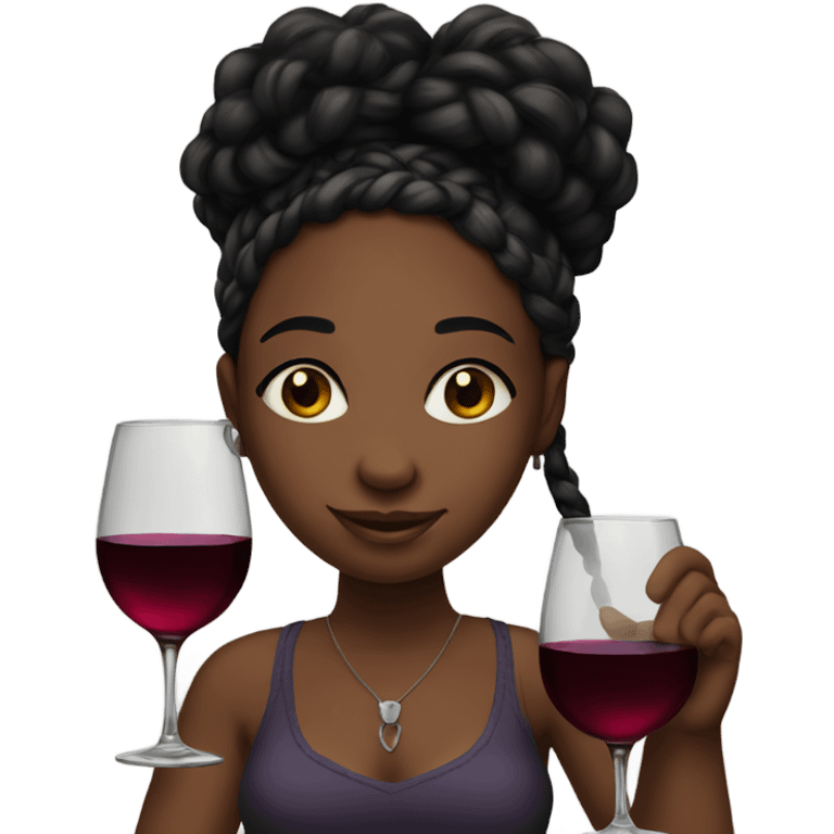 Black girl with braids holding glass of wine emoji