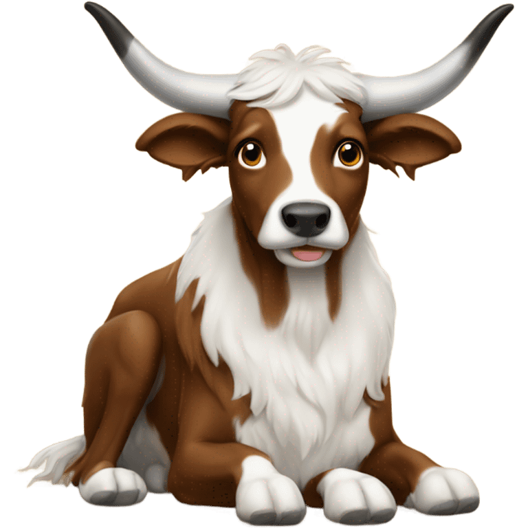 Longhorn sitting on collie emoji