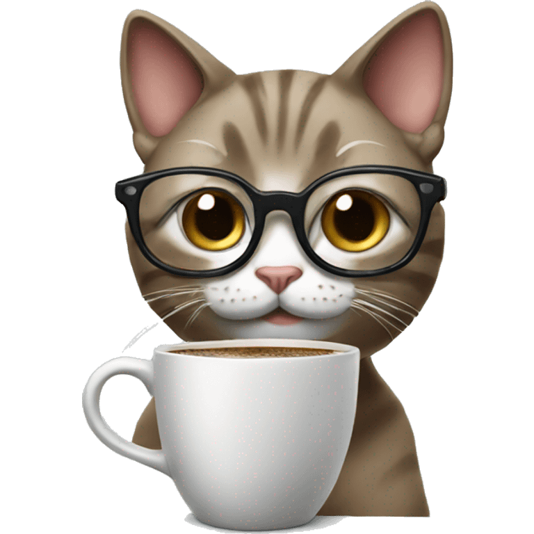 Cat wearing glasses drinking coffee emoji