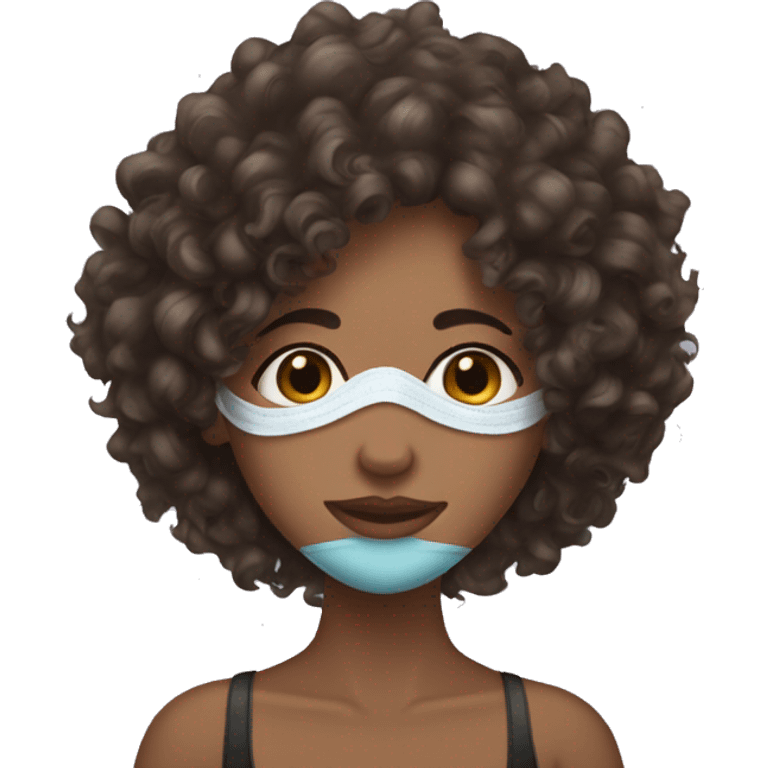 brunette curly hair girl with a face mask  emoji