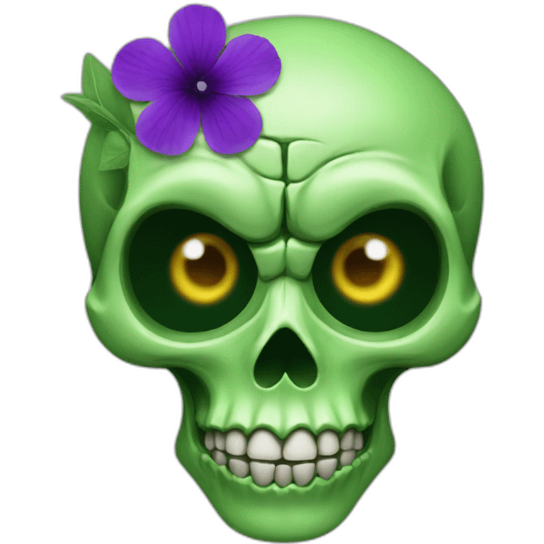 Green skull with purple flower coming out from eye socket emoji