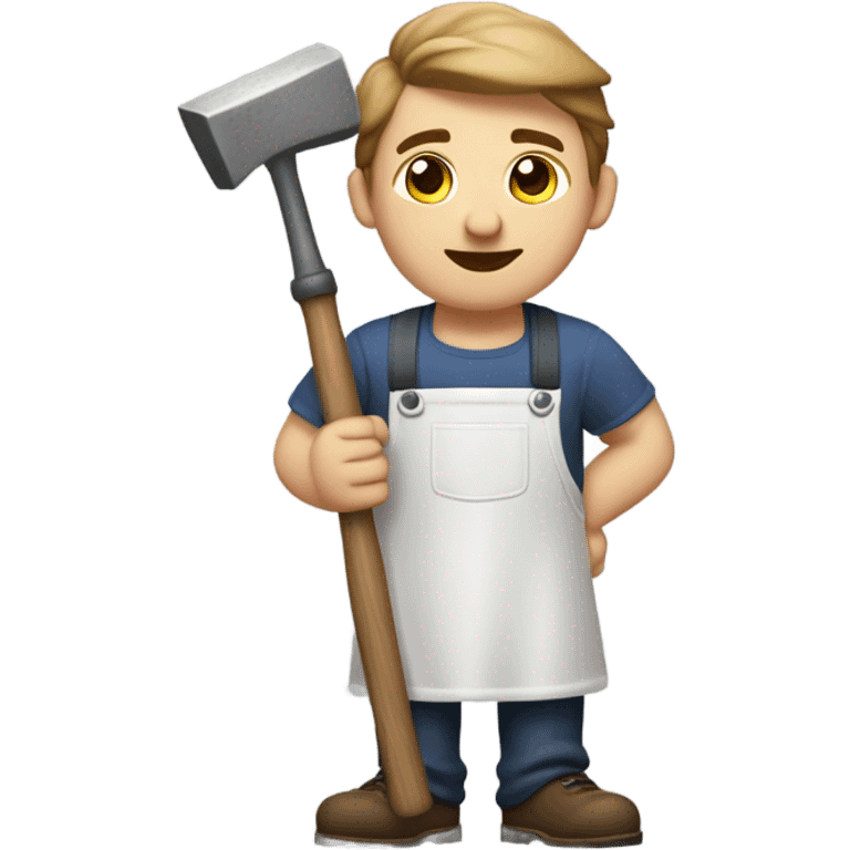 "A sturdy man with rough hands, short light brown hair, and a friendly, naive expression. He wears a work apron over simple clothes and holds a small hammer" emoji