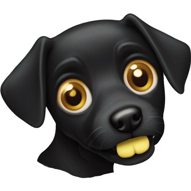 Black dog with uo eats emoji