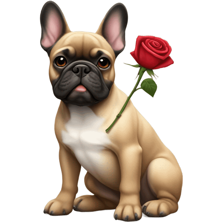 French bulldog black and tan with rose emoji