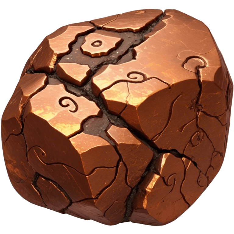 Cinematic Realistic Copper Ore, Warm and earthy, with rich, reddish-brown hues and intricate swirls of natural patterns across the rough, raw surface. The metal catches light with a gentle, glowing shimmer, exuding a rustic, organic charm. Soft glowing outline, capturing the essence of earthy elegance and natural beauty in raw copper ore. emoji