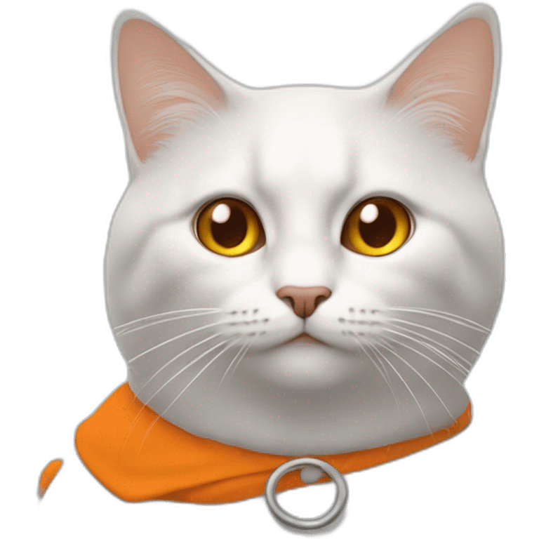 Un chat debout sur deux pates orange avec un visage blanc emoji