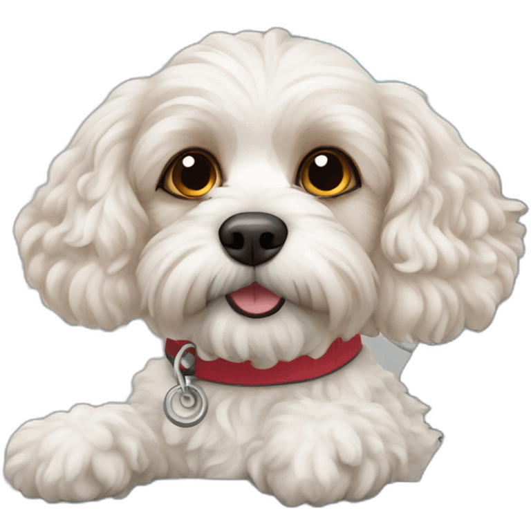 White cavapoo in an airplane emoji