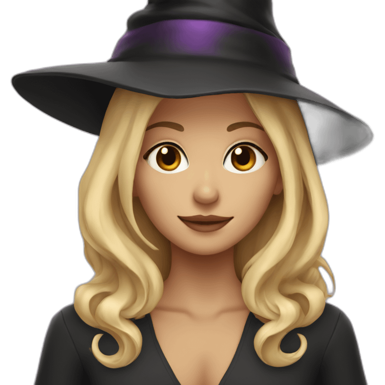 blonde with brown eyes, with a witch hat on her head emoji