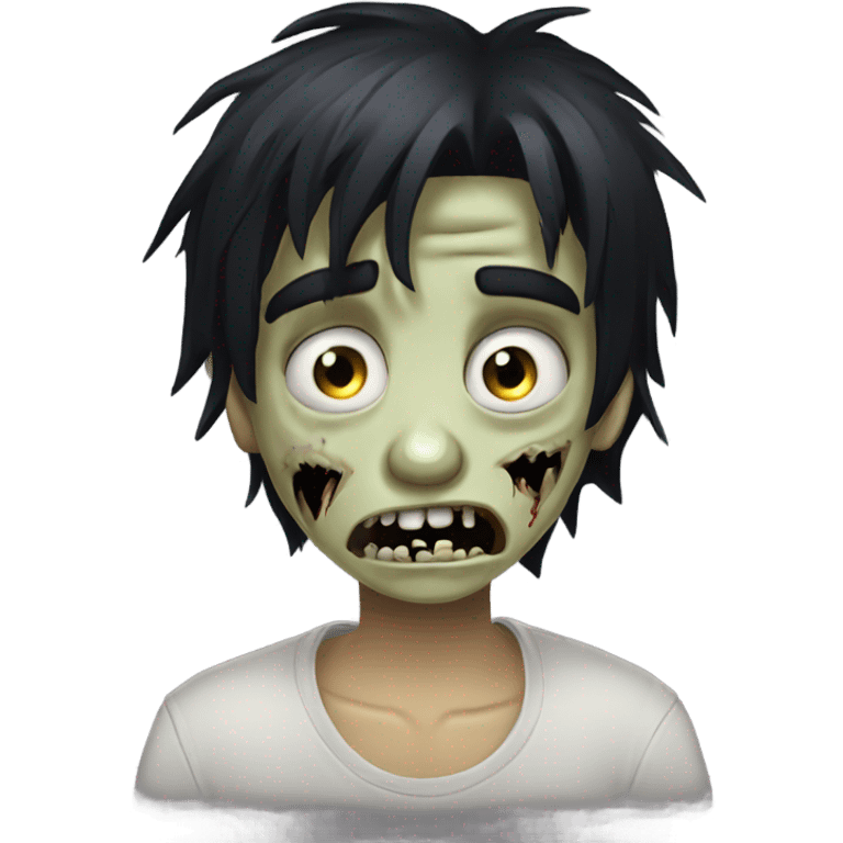 Boy, zombie, black hair, medium long, emo, shaggy, dark, spooky, creepy expression emoji