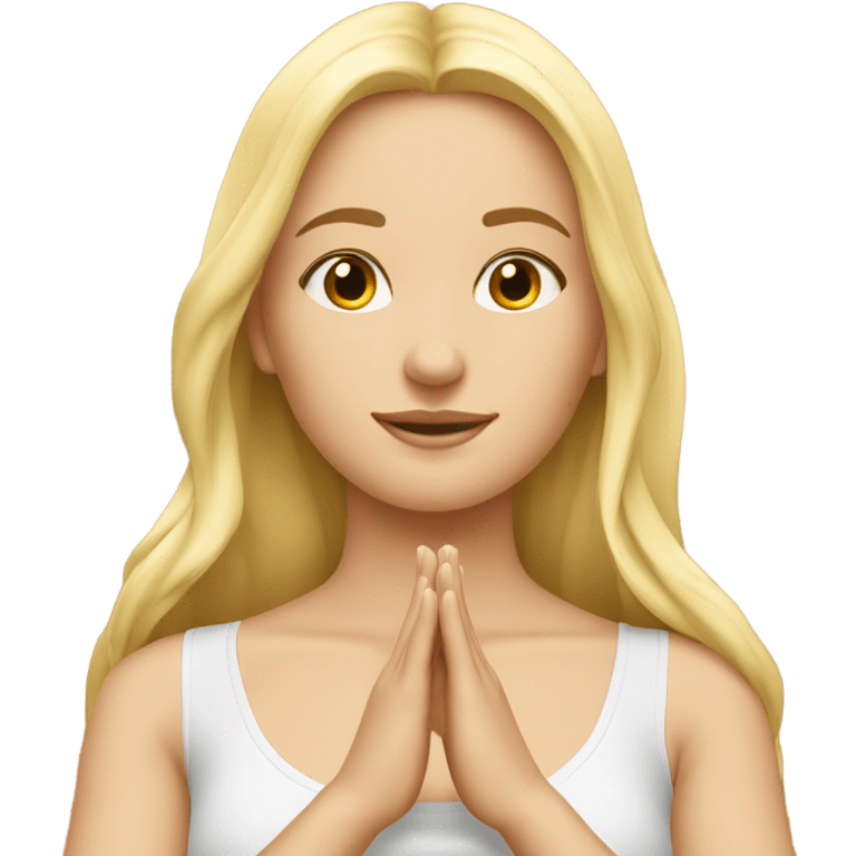 Blonde beauty girl longhair yoga two hands on cheast emoji