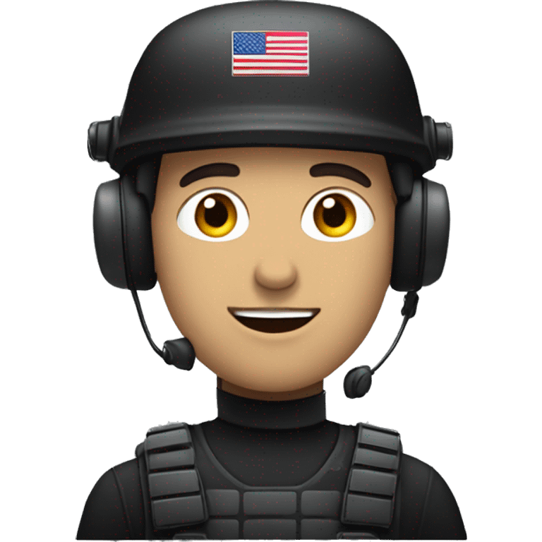 operator dressed in black with a milatary helmet, without glasses, wearing a headset, preferably american male emoji