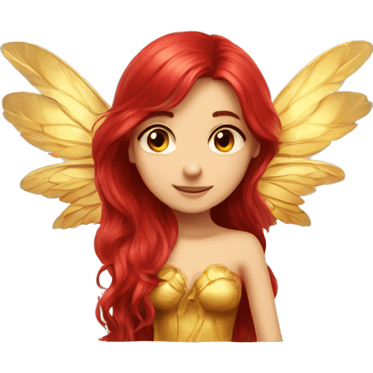 big wings, flower, Beautiful, fairy, red, gold,red, long hair emoji