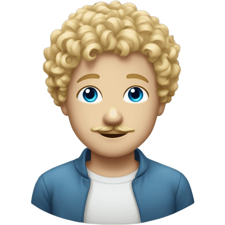 Blonde curly haired boy with blue eyes with mustache on emoji