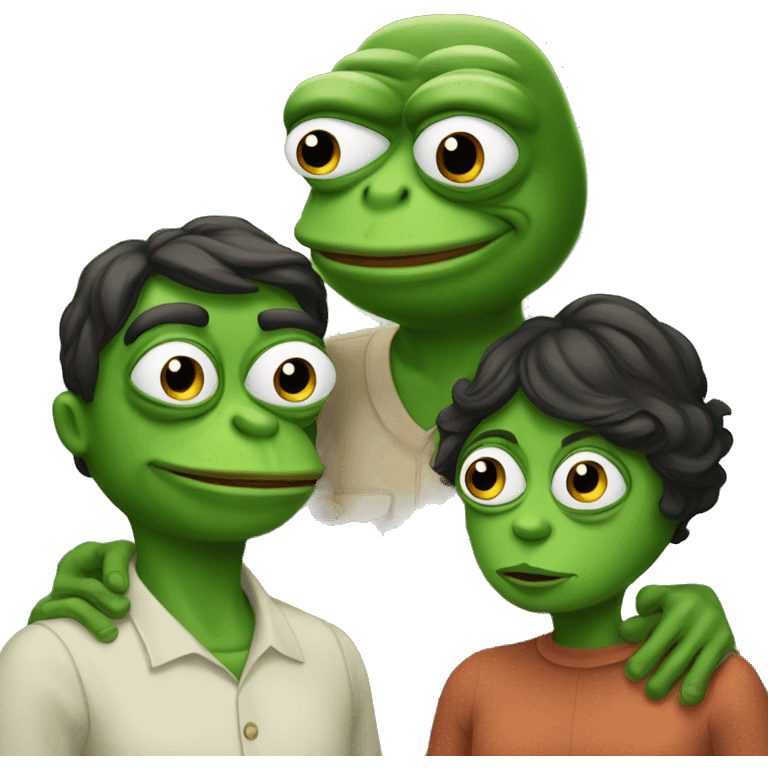 pepe the frog family with 2 parents and 2 children emoji