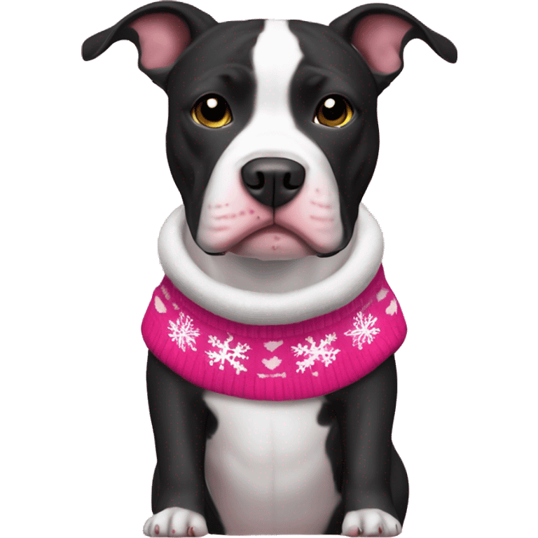 Black and white pitbull with pink Christmas sweater emoji