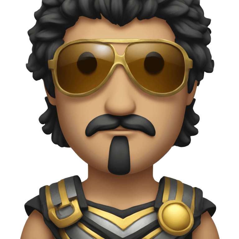 gladiator with long black hair, black moustache and sunglasses emoji