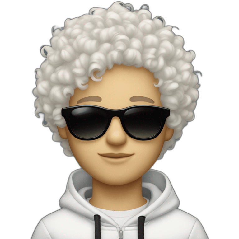 White curly haired boy with Balenciaga sunglasses emoji