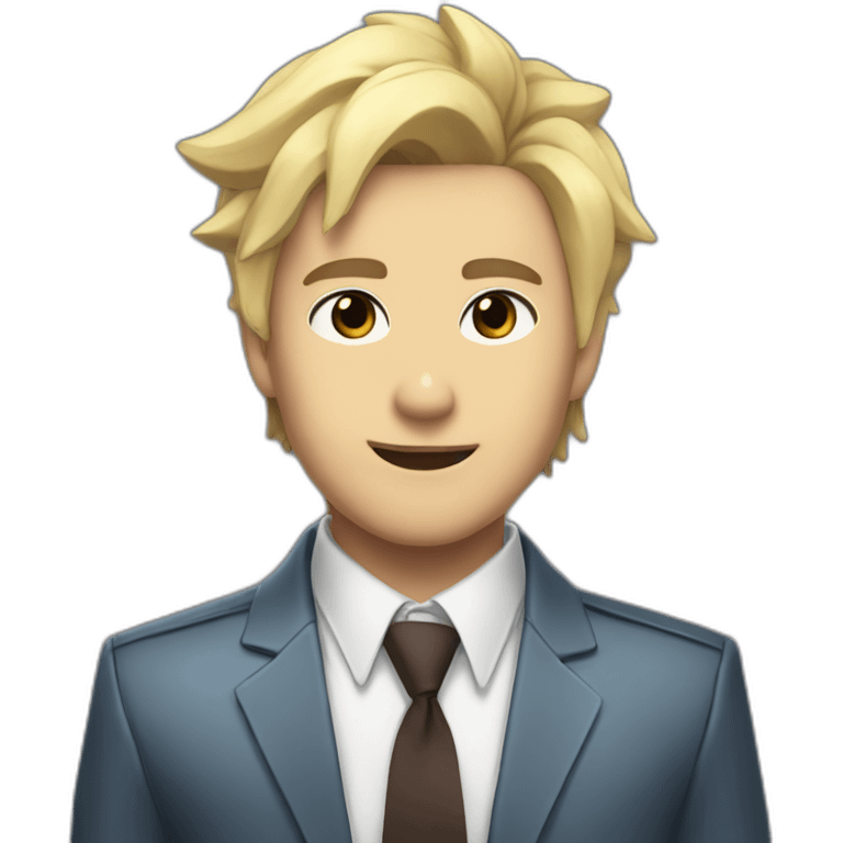 Denji with his blond hair, brown eyes, with his shark teeth and a shirt with a tie from chainsawman emoji