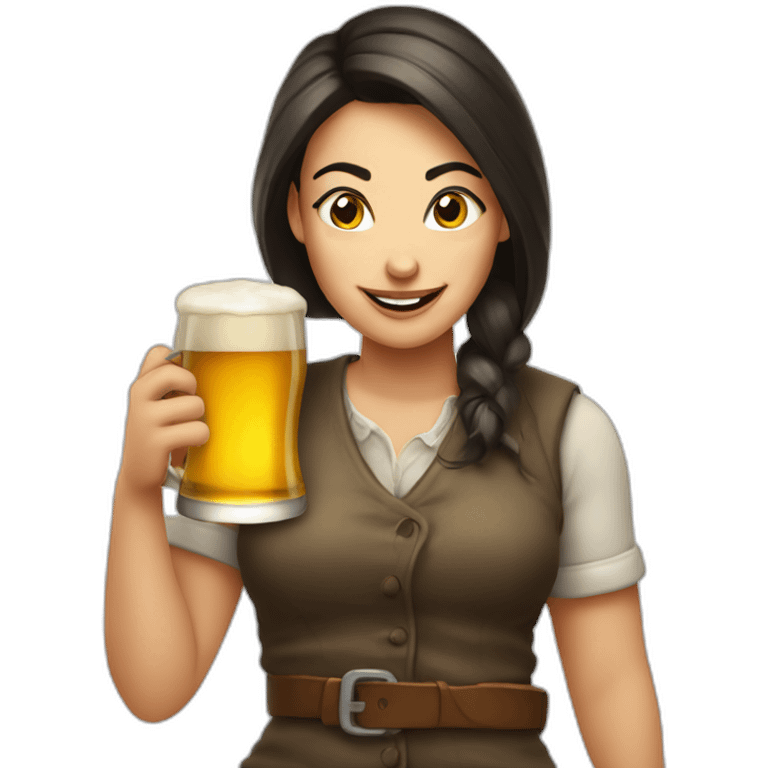 Woman with a pint of beer and winking am eye emoji