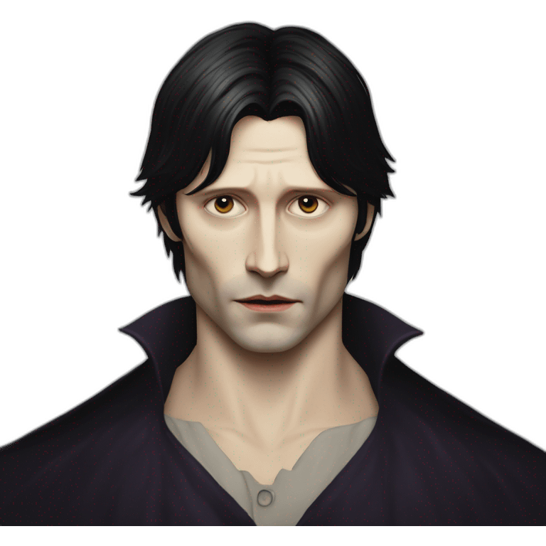 young mads mikkelsen as a sad black haired vampire emoji