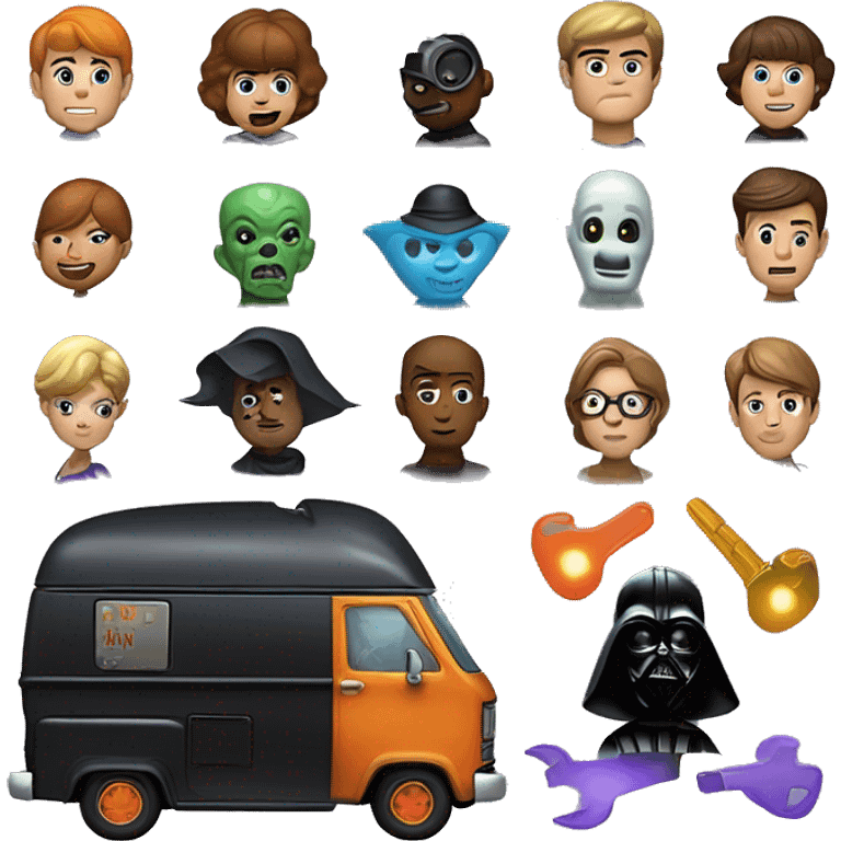 Tonka Toys Darth Vader’s and Scooby Doo’s, Velma, Shaggy, Daphne, mystery machine ghost hunters van emoji