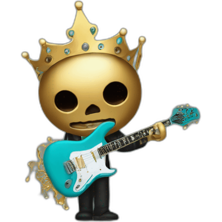 Soolking brook ;black affro cut ;turquoise electric guitar;golden crown ;skeletal face emoji