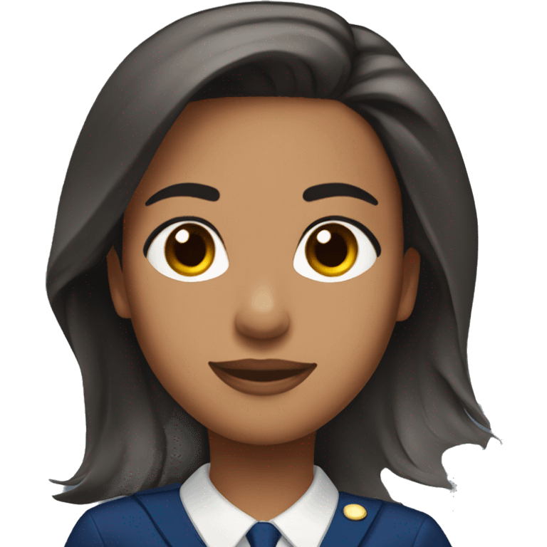 flight attendant with black hair brown skin brown eyes straight hair and dark blue scarf emoji