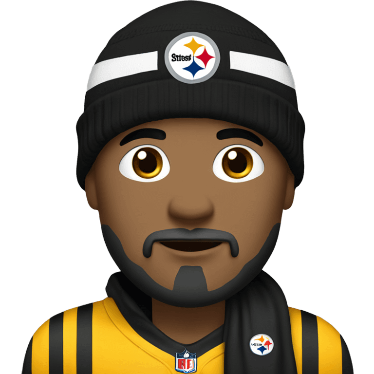 A bald man with a goatee wearing Steelers football beanie  emoji