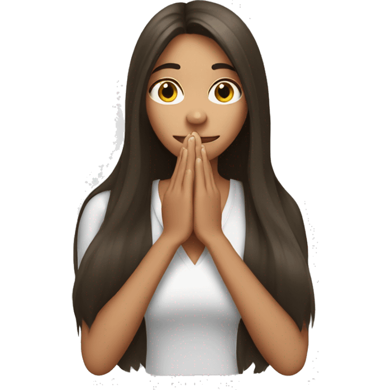 long hair Brunette girl with her Hands covering her mouth emoji